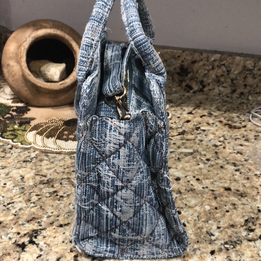 Stylish Denim Blue Quilt Satchel Bag - Picture 4 of 7